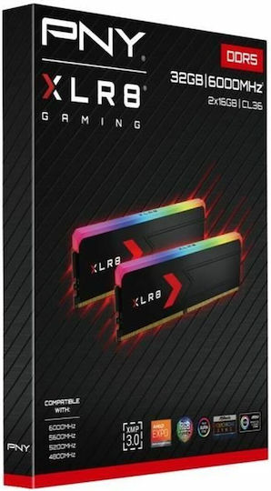 PNY XLR8 32GB DDR5 RAM with 2 Modules (2x16GB) and 6000 Speed for Desktop (MD32GK2D5600036XRGB) view 5