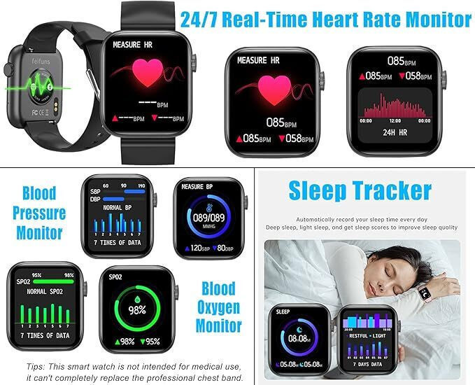 LLKBOHA P75 Smartwatch with Heart Rate Monitor (Black) view 4