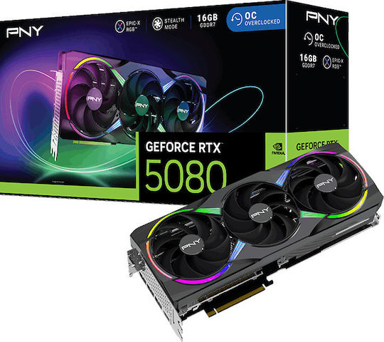 PNY GeForce RTX 5080 16GB GDDR7 EPIC-X RGB Overclocked Graphics Card