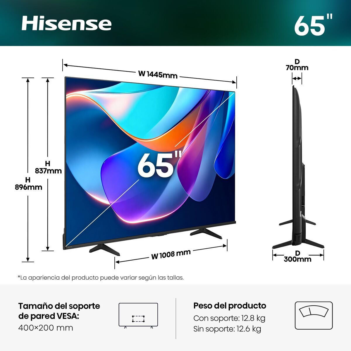 Hisense Smart TV 65" 4K UHD LED A6S HDR (2026) 65A6S view 2
