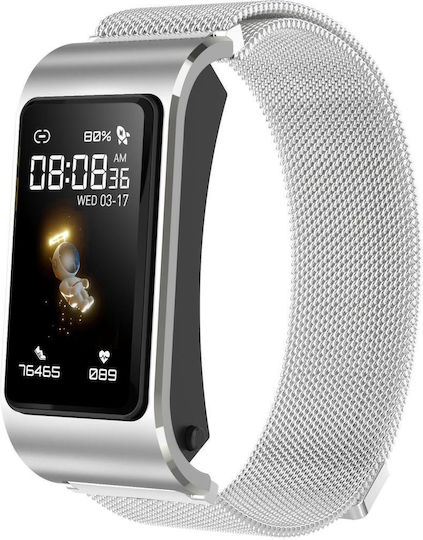 H21 1.14-inch Steel Band Earphone Detachable Smart Watch Support Temperature Measurement Bluetooth Call Voice Control Silver vue 2