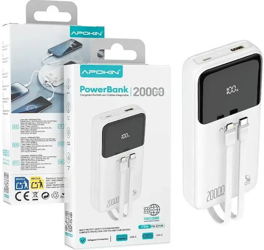 Apokin PB-65188 Power Bank 20000mAh 22.5W with USB-A Port White