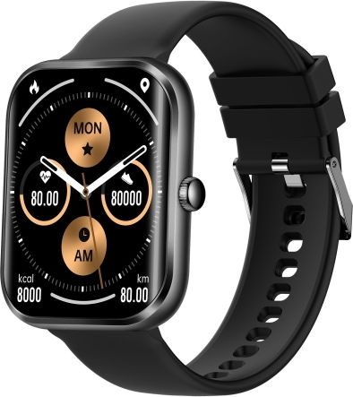 Ak58 1.96 Inch Screen Bluetooth Smart Watch Silicone Band Support Health Monitoring & 100+ Sports Modes Black