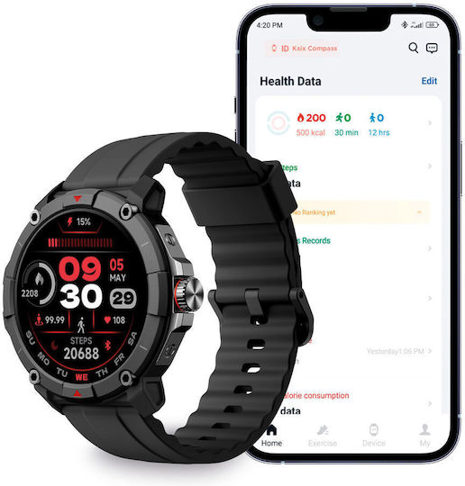 Ksix Compass Waterproof Smartwatch with Heart Rate Monitor (Black) vue 2