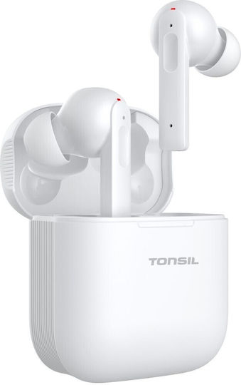 Tonsil T55BT Earbud Bluetooth Handsfree Earphones with Sweat Resistance and Charging Case White