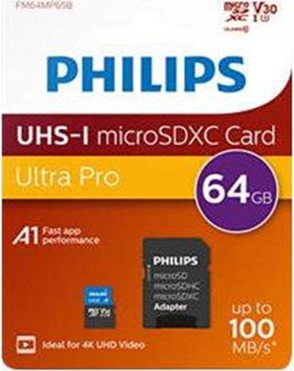 Philips Ultra Pro microSDXC 64GB U3 V30 UHS-I 100MB/s with Adapter view 2