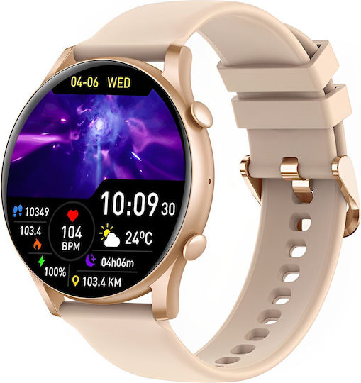Moon Style Collection Smartwatch Idealstore 1.43 Inch Hd Amoled Display Bluetooth Call Message Notifications Nfc Heart Rate Sleep Monitoring Voice Assistant Built-in Speaker Microphone Ip67 Alarm Android-ios Long Battery Life Gold