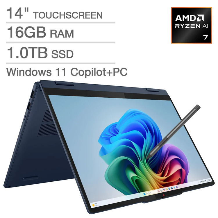 Lenovo IdeaPad 5 14" IPS FHD+ Touchscreen (Ryzen AI 300 Series-350/16GB/1.0TB SSD/W11 Home) Cosmic Blue (US Keyboard) view 2