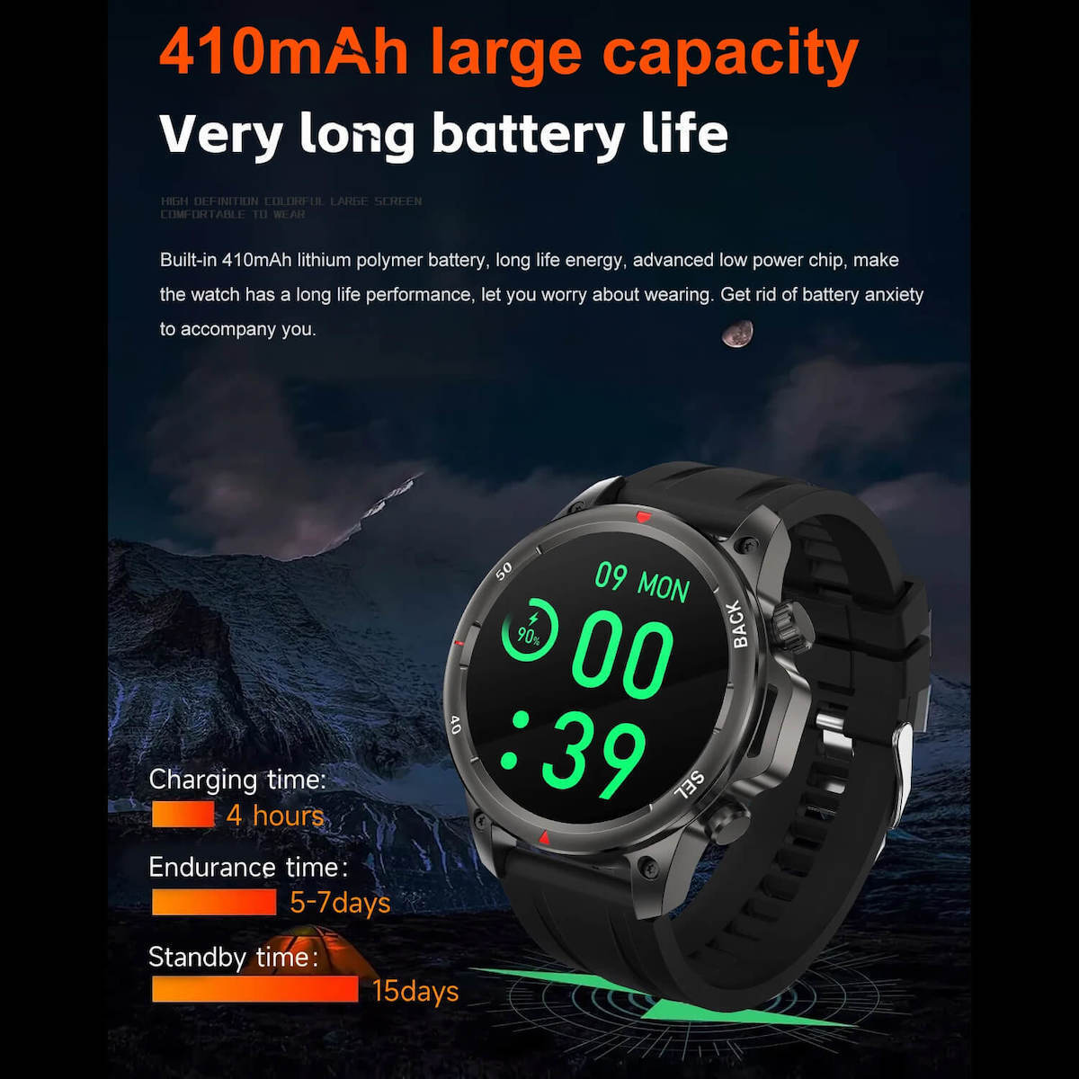 Microwear DK68 Smartwatch With Heart Rate Monitor Black Leather vue 6