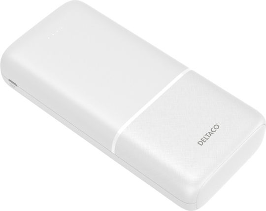 Deltaco Power Bank 20000mAh 18W with 2 USB-A Ports and USB-C Port Power Delivery White view 3