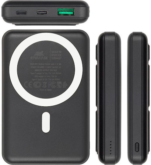 Rivacase VA2604 MagSafe Power Bank 10000mAh with USB-A Port and USB-C Port Power Delivery Black view 2
