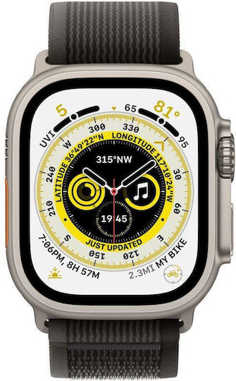 Apple Watch Ultra Titanium 49mm Waterproof with eSIM and Heart Rate Monitor (Black/Gray Trail Loop M/L) view 2