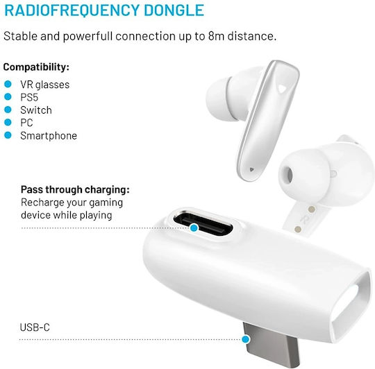 Fixed Game Pods In-ear Bluetooth Handsfree Earphones with Sweat Resistance and Charging Case White view 3
