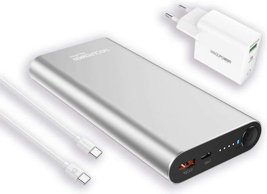 RealPower PB-20000PD Pro Gan Power Bank 20000mAh with USB-A Port and USB-C Port Quick Charge 3.0 Silver