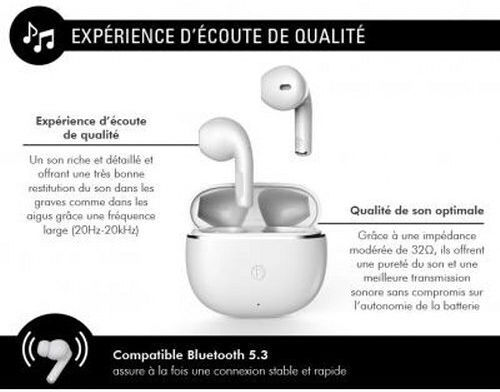 Bigben Interactive In-ear Bluetooth Handsfree Earphones with Sweat Resistance and Charging Case White view 5