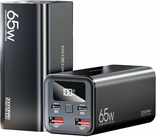 Moxom PB72 Power Bank 20000mAh 65W with 2 USB-A Ports and 2 USB-C Ports Power Delivery Black vue 4