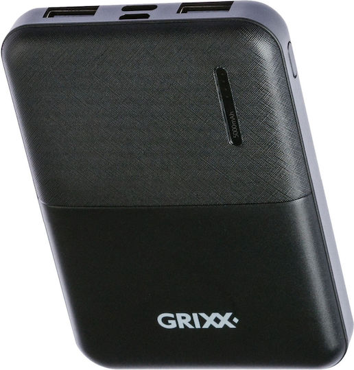 Grixx GREXTBP50B01 Power Bank 5000mAh with 2 USB-A Ports and USB-C Port Black view 2