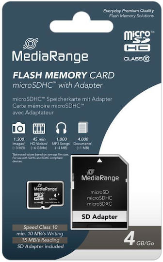 MediaRange microSDHC 4GB Class 10 High Speed 15MB/s with Adapter view 4