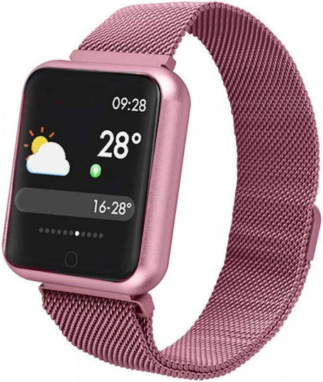 Smartwatch Idealstore Luxury P68 Metal Bracelet 1.3 Inch Ips Color Touch Display Heart Rate Monitoring Blood Pressure Magnetic Charging Bluetooth 4.0 Android 4.4 Ios 9.0 Pink view 1