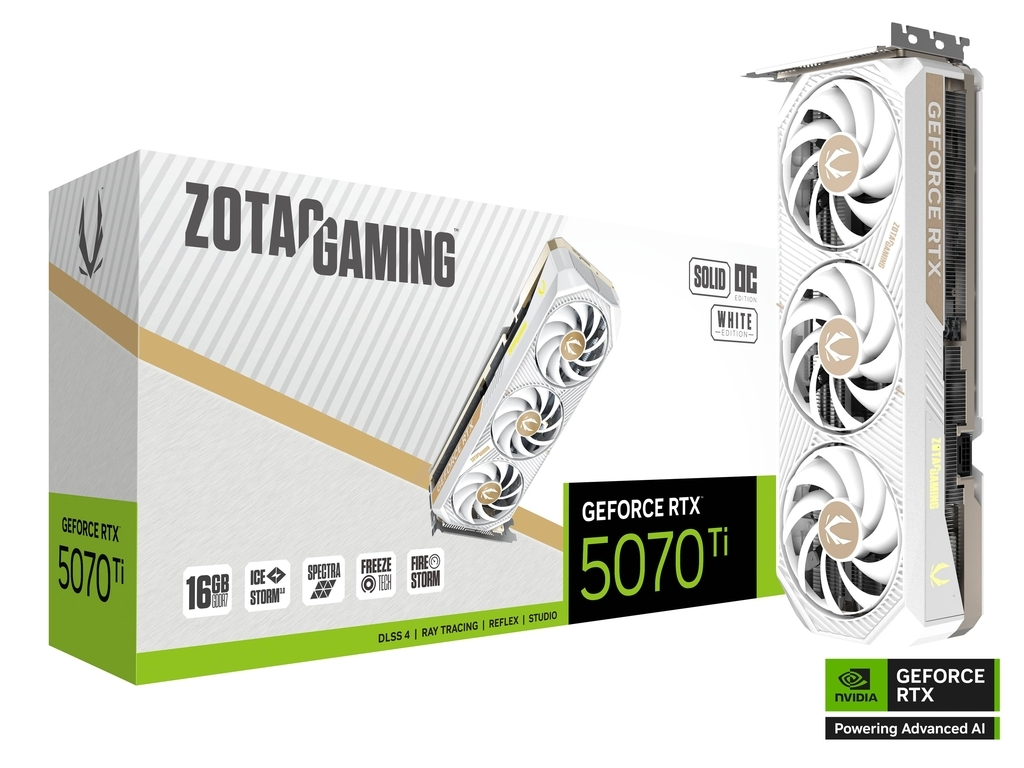 Zotac GeForce RTX 5070 Ti 16GB GDDR7 Solid Core OC White Graphics Card ZT-B50710Q2-10P view 1