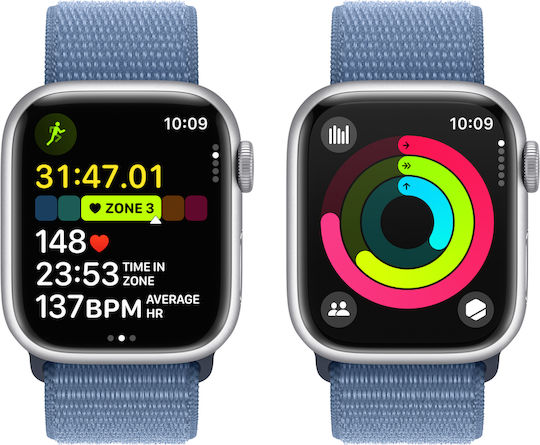 Apple Watch Series 9 Aluminium 41mm Waterproof with Heart Rate Monitor (Silver with Winter Blue Sport Loop) view 8