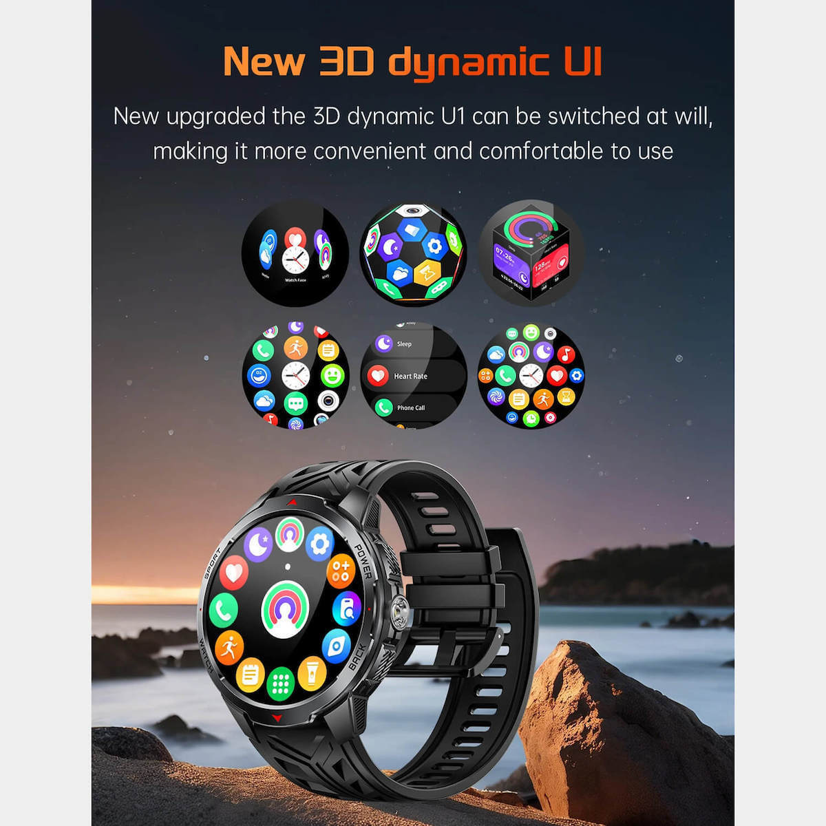 Microwear KT88 Smartwatch with Heart Rate Monitor (Grey Silicone) view 7