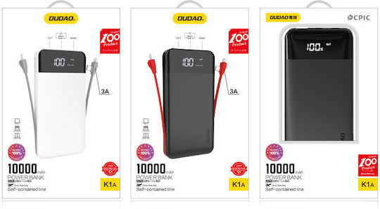 Dudao K1A Power Bank 10000mAh with USB-A Port and USB-C Port White view 5