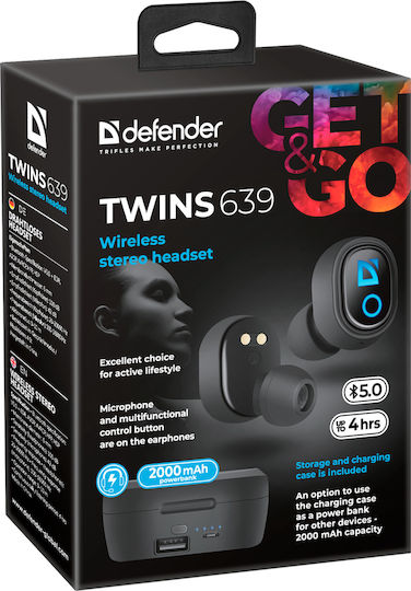 Defender Twins 639 In-ear Bluetooth Handsfree Earphones with Charging Case Black vue 7