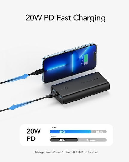Vrurc W1146 Power Bank 10000mAh 20W with 2 USB-A Ports and USB-C Port Power Delivery / Quick Charge 3.0 Black view 9
