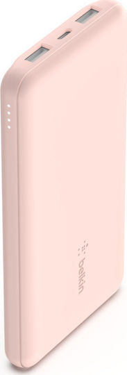 Belkin Boost Charge 3-Port Power Bank 10000mAh 15W with 2 USB-A Ports and USB-C Port Rose Gold