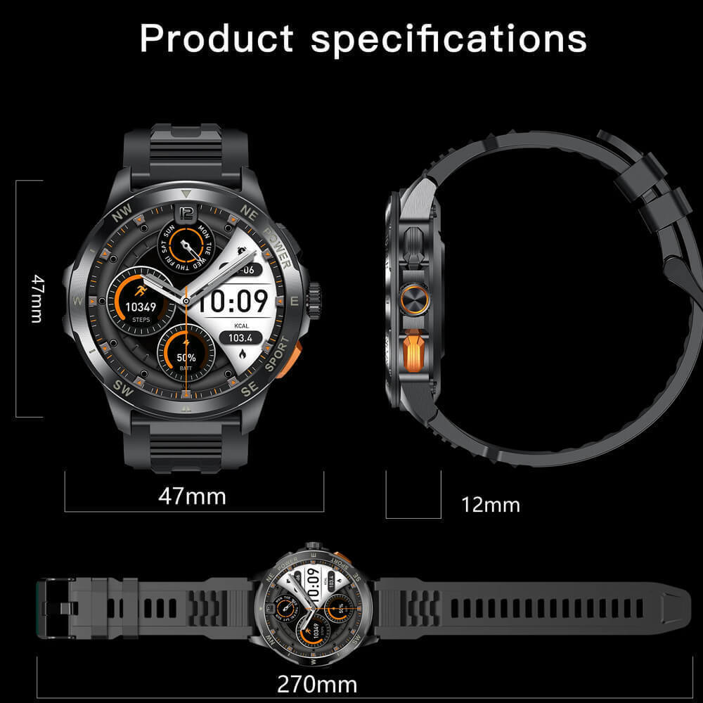 AK77 Smartwatch with Heart Rate Monitor (Black) vue 8