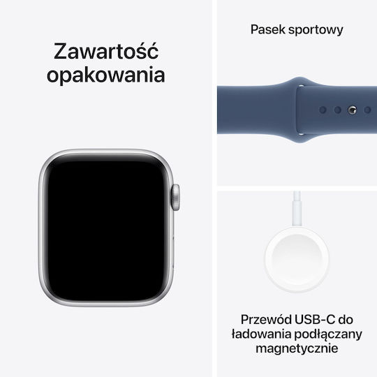 Apple Watch SE 2024 Aluminium 40mm Waterproof with eSIM and Heart Rate Monitor (Silver with Denim Sport Band (S/M)) view 5