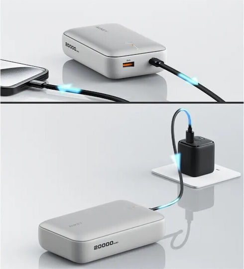 Aukey PB-Y57 Spark Mini Power Bank 20000mAh 22.5W with USB-A Port and USB-C Port Power Delivery White view 5