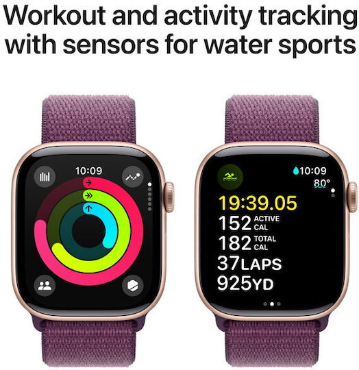 Apple Watch Series 10 Aluminium 46mm Waterproof with Heart Rate Monitor (Rose Gold with Plum Sport Loop) view 3