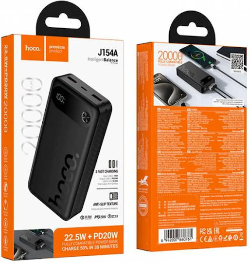 Hoco J154A Victorious Power Bank 20000mAh 22.5W with 2 USB-A Ports and USB-C Port Power Delivery Black view 2