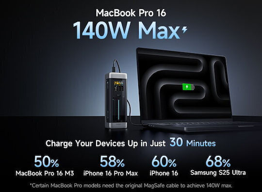 Cuktech 2C1A Power Bank 25000mAh 210W with USB-A Port and 2 USB-C Ports Power Delivery / Quick Charge 3.0 Black view 3