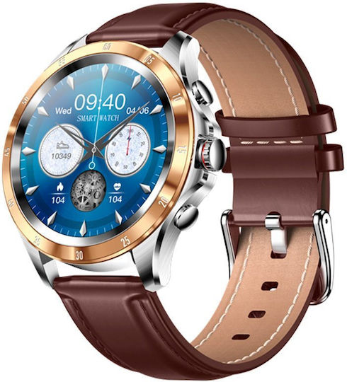 Aoke NX1 46mm Smartwatch with Heart Rate Monitor (Rose Gold / Brown)