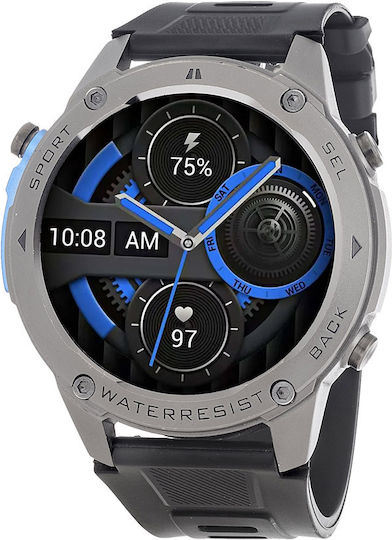 3Guys Stainless Steel 50mm Smartwatch with Heart Rate Monitor (Grey Silicone Strap) view 2