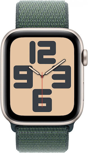 Apple Watch SE 2024 Cellular Aluminium 44mm Waterproof with eSIM and Heart Rate Monitor (Starlight with Lake Green Sport Loop) view 2