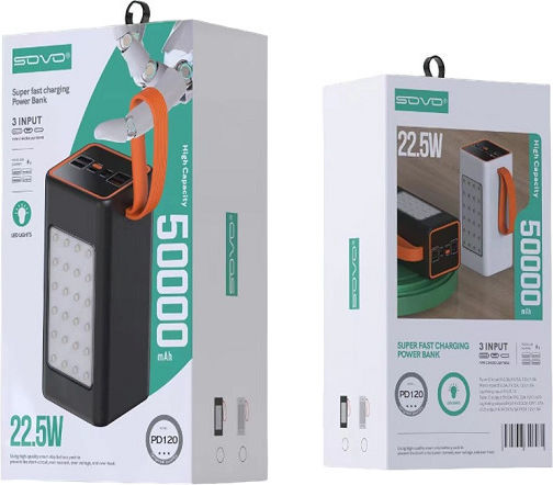 Sovo PD120 Power Bank 50000mAh 22.5W with 4 USB-A Ports and USB-C Port Black view 5