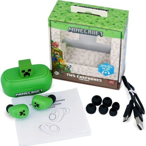 OTL Minecraft 3D Character In-ear Bluetooth Handsfree Earphones with Charging Case Green view 8