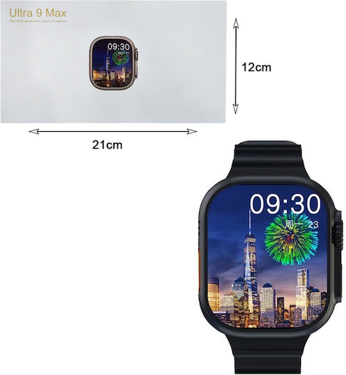 Ultra 9 Max Smartwatch with Heart Rate Monitor (Black) view 3