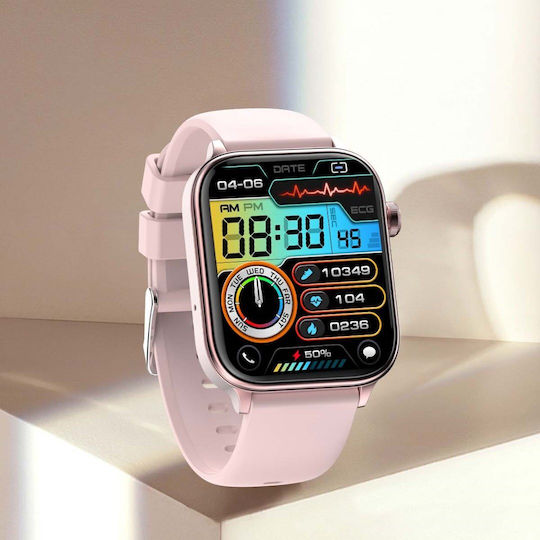 Aoke ET570 Smartwatch with Heart Rate Monitor (Pink - Gold Case / Pink Silicone Strap) view 3