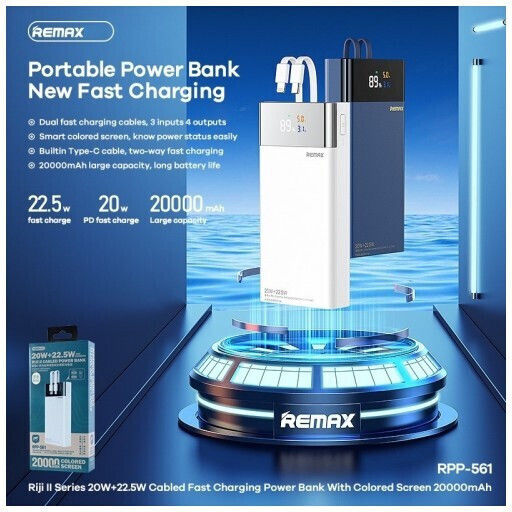 Remax RPP-561 Power Bank 20000mAh with 2 USB-A Ports Power Delivery White view 2