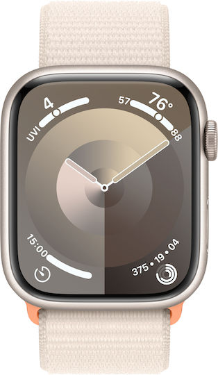 Apple Watch Series 9 Aluminium 45mm Waterproof with Heart Rate Monitor (Starlight with Starlight Sport Loop) view 2