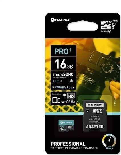 Platinet microSDHC 16GB U1 UHS-I with Adapter view 2