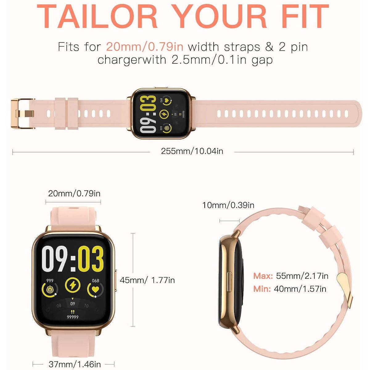 Agptek Smartwatch with Heart Rate Monitor (Rose Gold) view 6