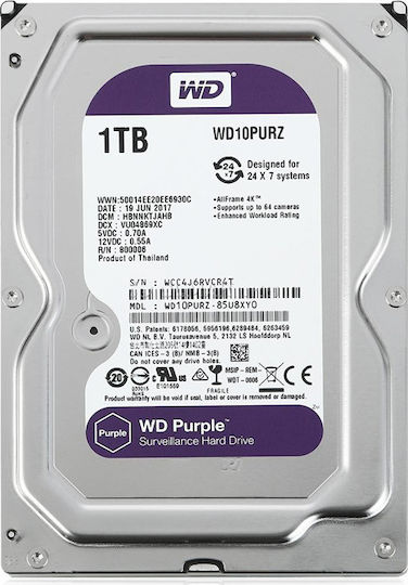 Western Digital Purple 1TB HDD Hard Drive 3.5" SATA III 5400rpm with 64MB Cache for Recorder WD10PURZ view 3
