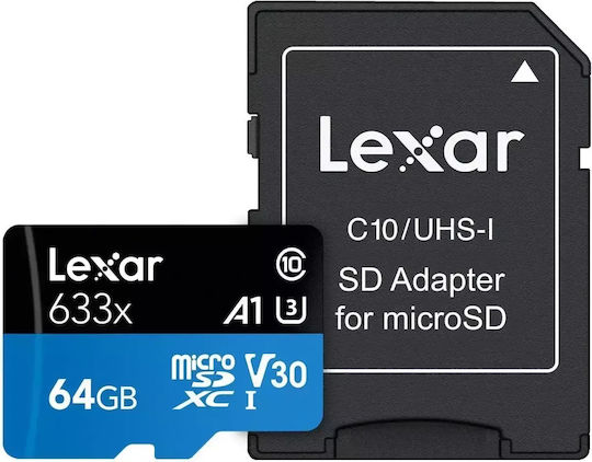 Lexar High-Performance 633x microSDXC 64GB U3 V30 A2 UHS-I 100MB/s with Adapter view 3