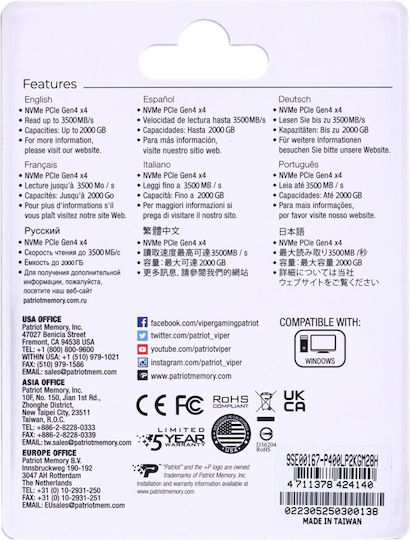 Patriot Viper VP400 Lite SSD 2TB M.2 Type PCI Express 4.0 Connection P400LP2KGM28H Ansicht 8